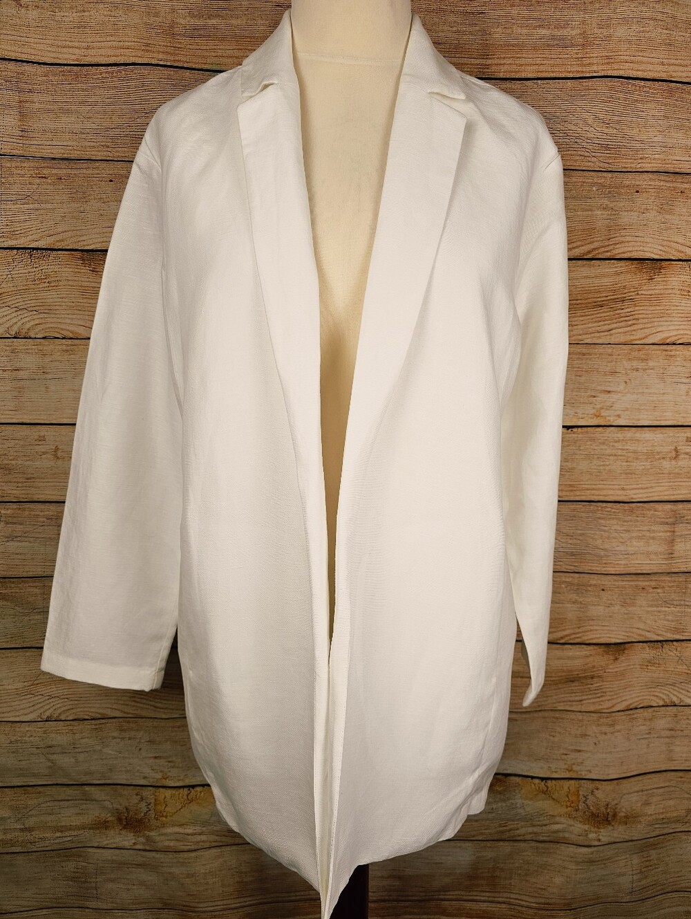 Eileen Fisher Relaxed Fit White Linen Blend Blazer with Pockets Size Medium